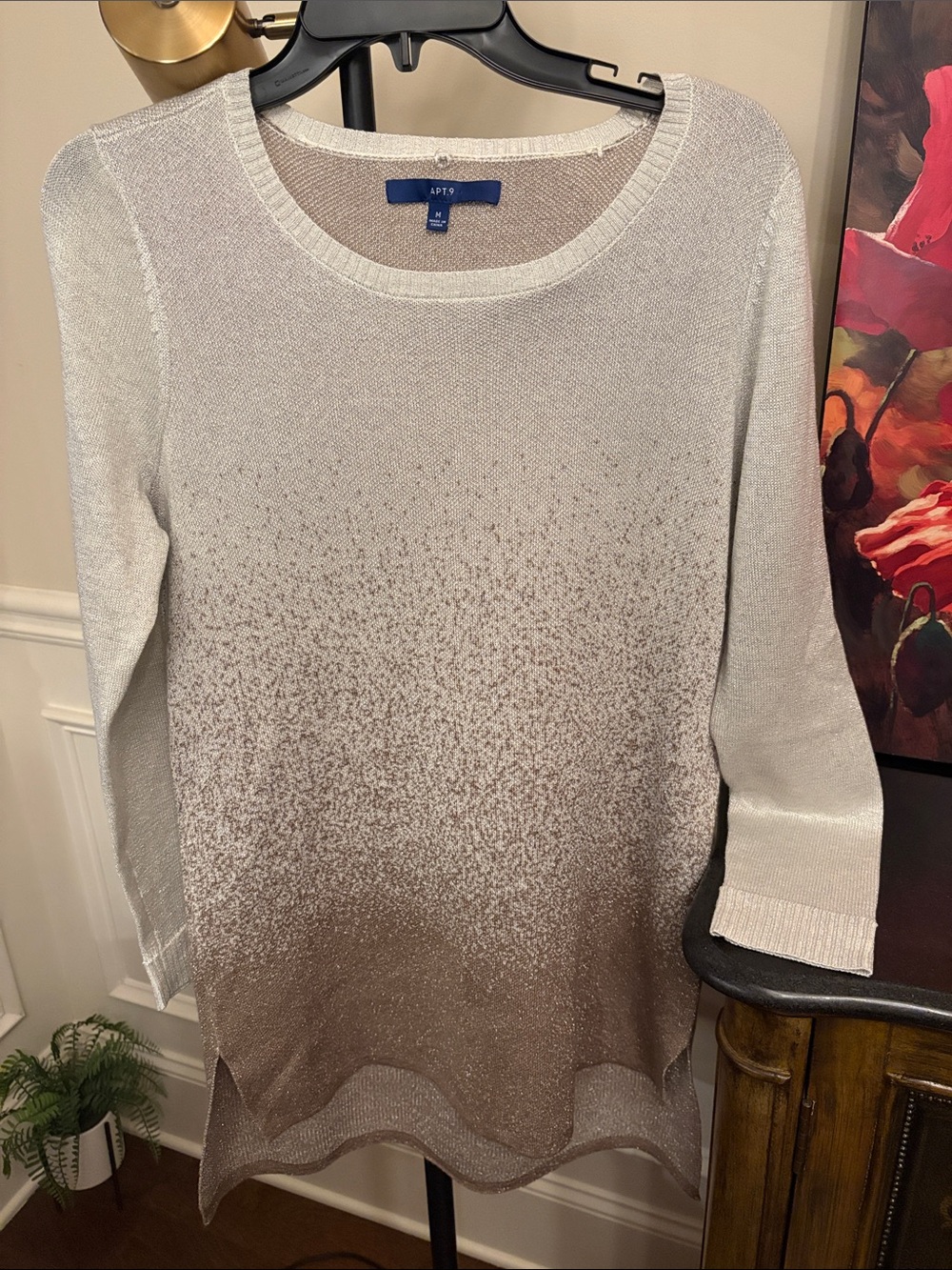 NWOT Apt. 9 Women's Cream to Brown Gold Ombre Crewneck Sweater